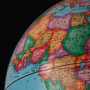 Africa on world globe